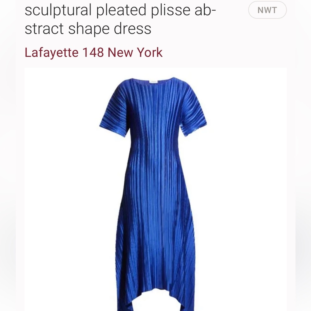 Layfette royal blue pleaded long short sleeve dress size medium nwt